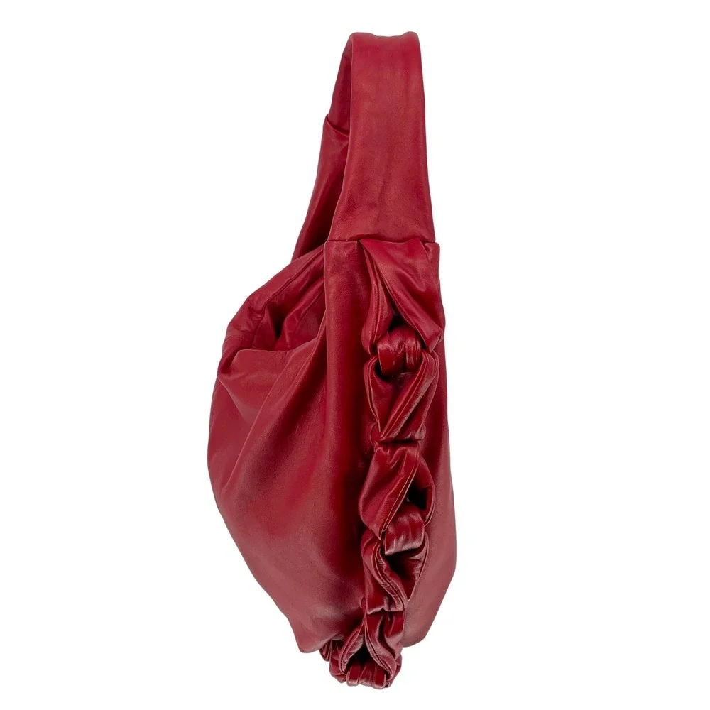 Elie Tahari Red‎ Leather Hobo Bag Slouchy Ruched Soft Shoulder Purse Handbag